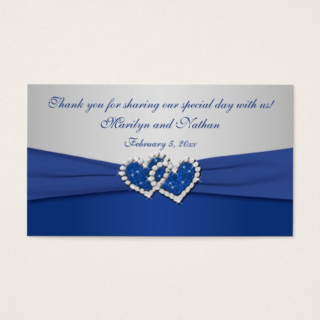 Royal Blue and Silver Joined Hearts Favor Tag (Front)