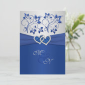 Royal Blue and Silver Joined Hearts Invitation (Standing Front)