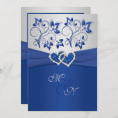 Royal Blue and Silver Joined Hearts Invitation (Front/Back)