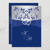 Royal Blue and Silver Joined Hearts Invitation 2 (Front/Back)