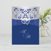 Royal Blue and Silver Joined Hearts Invitation 2 (Standing Front)