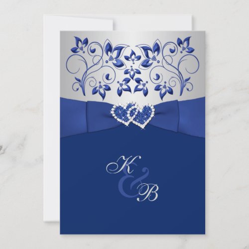 Royal Blue and Silver Joined Hearts Invitation 2