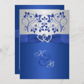 Royal Blue and Silver Joined Hearts Invitation 2 (Front/Back)