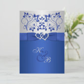 Royal Blue and Silver Joined Hearts Invitation 2 (Standing Front)