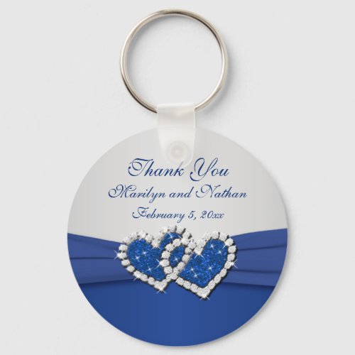 Royal Blue and Silver Joined Hearts Keychain