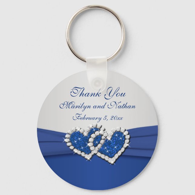 Royal Blue and Silver Joined Hearts Keychain (Front)