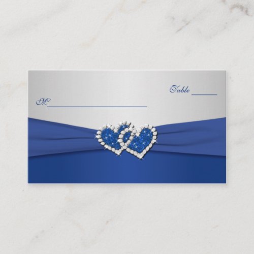 Royal Blue and Silver Joined Hearts Placecards Business Card Templates