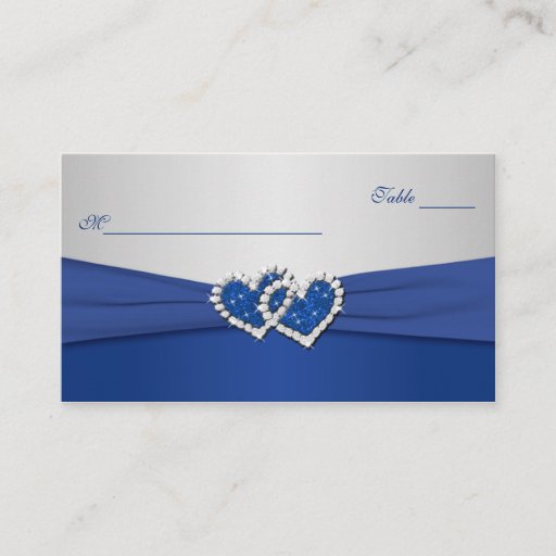 Customizable Royal Blue and Silver Joined Hearts Placecards Business Card Templates