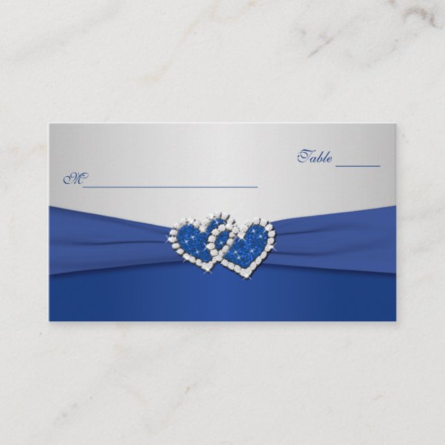 Royal Blue and Silver Joined Hearts Placecards (Front)