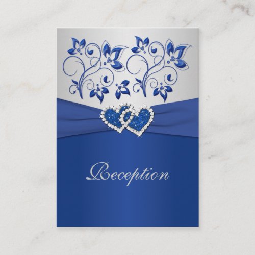 Royal Blue and Silver Joined Hearts Reception Card Business Card Templates