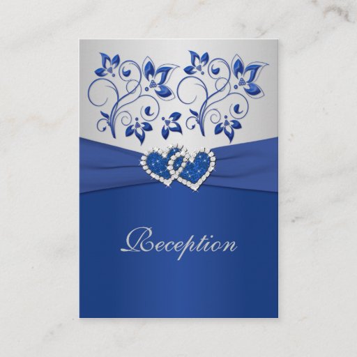 Customizable Royal Blue and Silver Joined Hearts Reception Card Business Card Templates