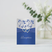 Royal Blue and Silver Joined Hearts Reception Card (Standing Front)