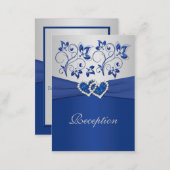 Royal Blue and Silver Joined Hearts Reception Card (Front/Back)