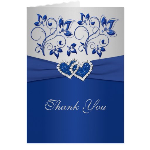 Royal Blue and Silver Joined Hearts Thank You Card | Zazzle