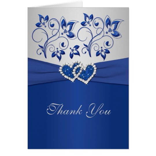 Royal Blue and Silver Joined Hearts Thank You Card | Zazzle.com