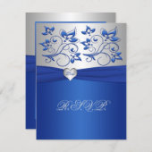Royal Blue and Silver Love Heart Reply Card (Front/Back)