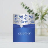 Royal Blue and Silver Love Heart Reply Card (Standing Front)