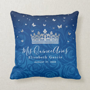 Royal Blue and Silver Quinceanera Mis Quince Anos Throw Pillow