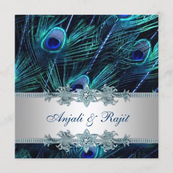 Royal Blue And Silver Royal Blue Peacock Wedding Invitation by decembermorning at Zazzle