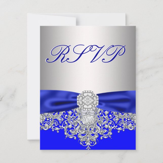 Royal Blue and Silver RSVP Response Card (Front)