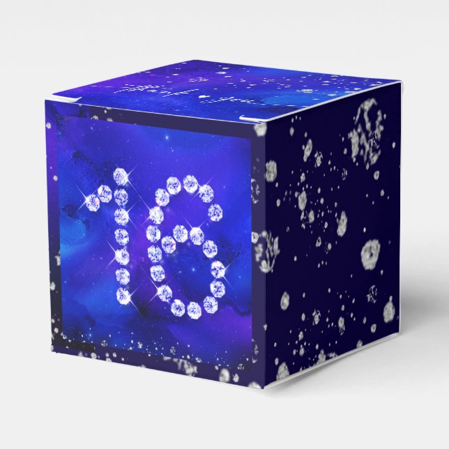 Royal Blue and Silver  sweet 16 Favor Boxes (Front Side)