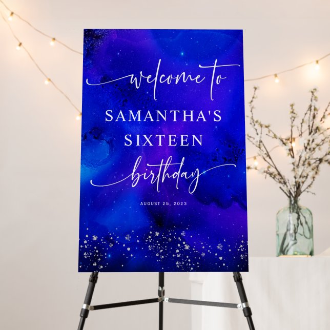 Royal Blue and Silver Sweet 16 Foam Board (In Situ (Stand))