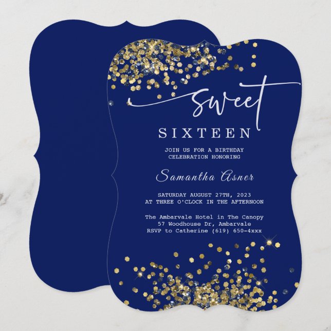Royal Blue and silver Sweet Sixteen Invitation (Front/Back)