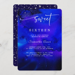 Royal Blue and silver Sweet Sixteen Invitation
