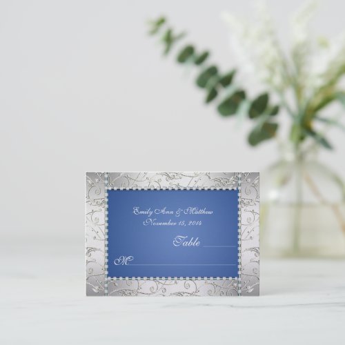 Royal Blue and Silver Swirl Table Place Cards