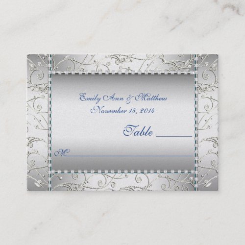 Royal Blue and Silver Swirl Table Place Cards Business Card Templates