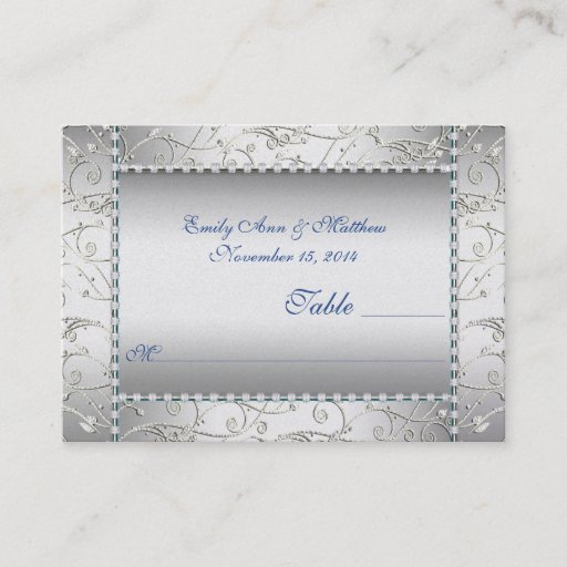 Customizable Royal Blue and Silver Swirl Table Place Cards Business Card Templates