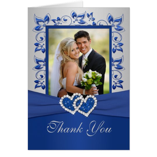 Royal Blue and Silver Thank You Card with Photo