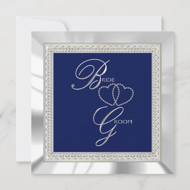 Royal Blue and Silver Wedding Invitation (Back)