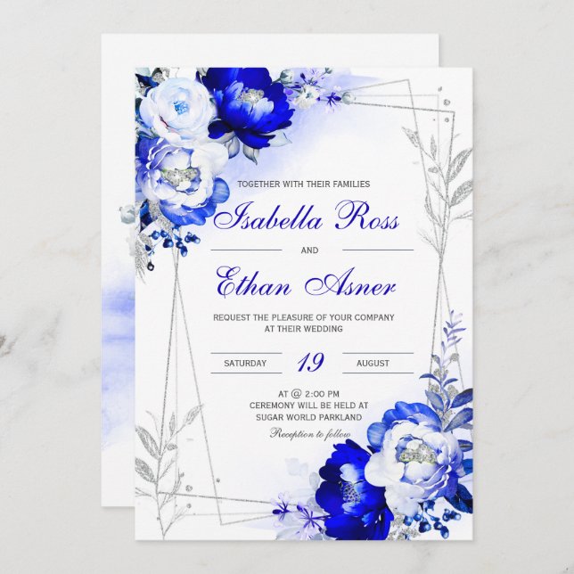 Royal Blue and Silver Wedding Invitation Zazzle