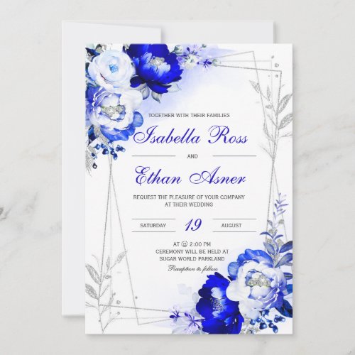 Royal Blue and Silver  Wedding Invitation