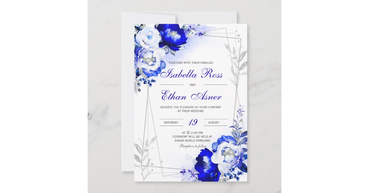 Royal Blue and Silver Wedding Invitation | Zazzle