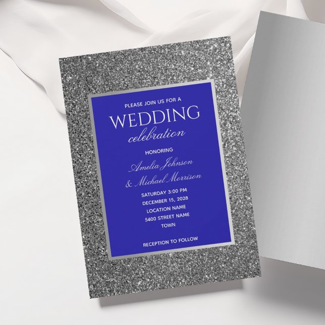 Royal Blue and Silver Wedding Invitation (Creator Uploaded)