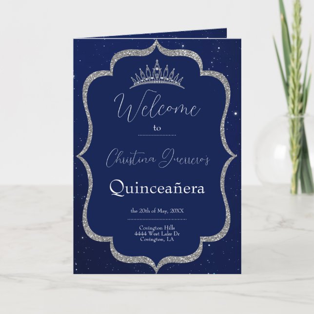 Royal Blue and Starry Night Quinceanera Program (Front)