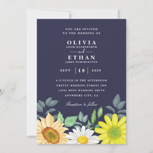 Royal blue and sunflower wedding invitations