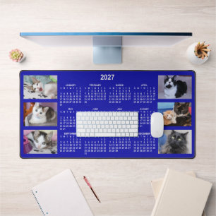 Royal Blue and White 2027 Calendar Photo Collage Desk Mat