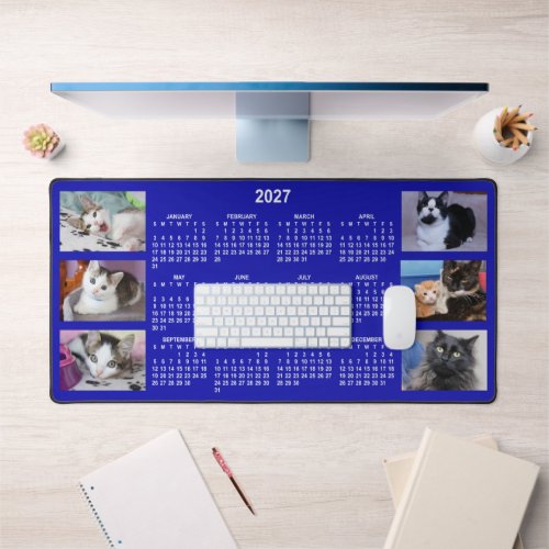 Royal Blue and White 2027 Calendar Photo Collage Desk Mat