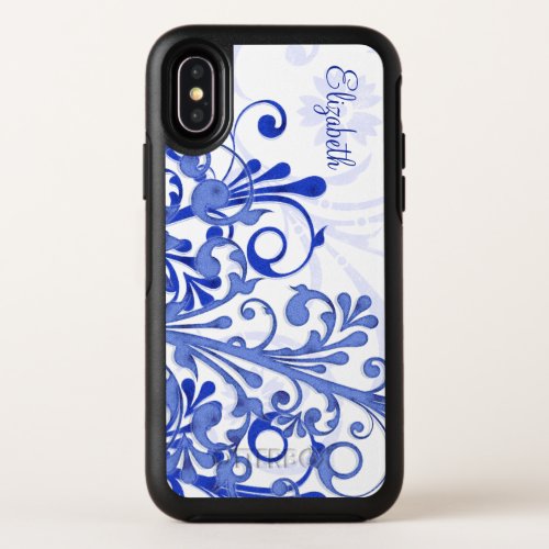 Royal Blue and White Abstract Floral OtterBox Symmetry iPhone X Case