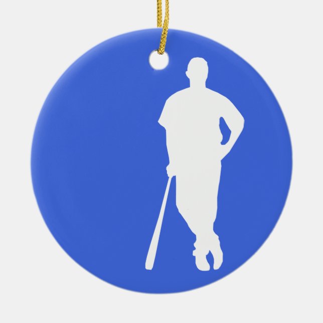 Royal Blue and White Baseball Ceramic Ornament (Front)