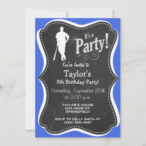 Royal Blue and White Baseball Custom Invite