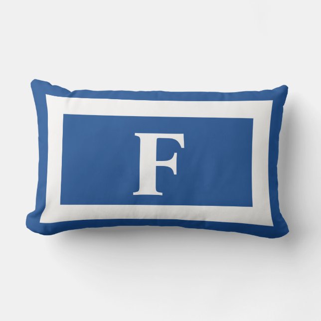 Royal Blue And White Bold Monogram Initial Outdoor Lumbar Pillow (Front)