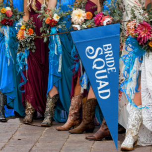 Royal Blue and White Bride Squad Pennant Flag