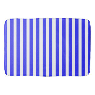 Royal blue and white candy stripes bath mat