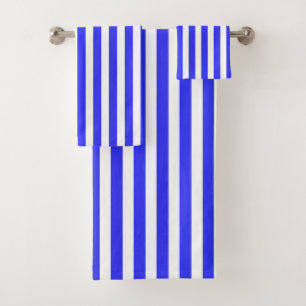 Royal blue and white candy stripes bath towel set