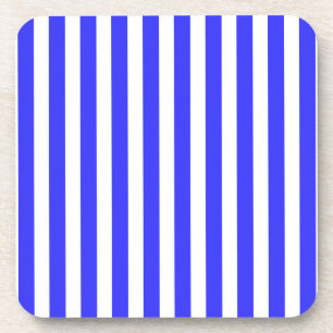 Royal blue and white candy stripes beverage coaster