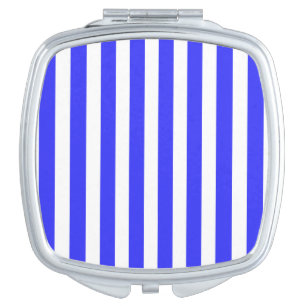 Royal blue and white candy stripes compact mirror